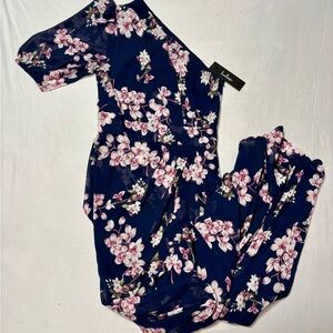 Lulu's Navy Floral One Shoulder Dress